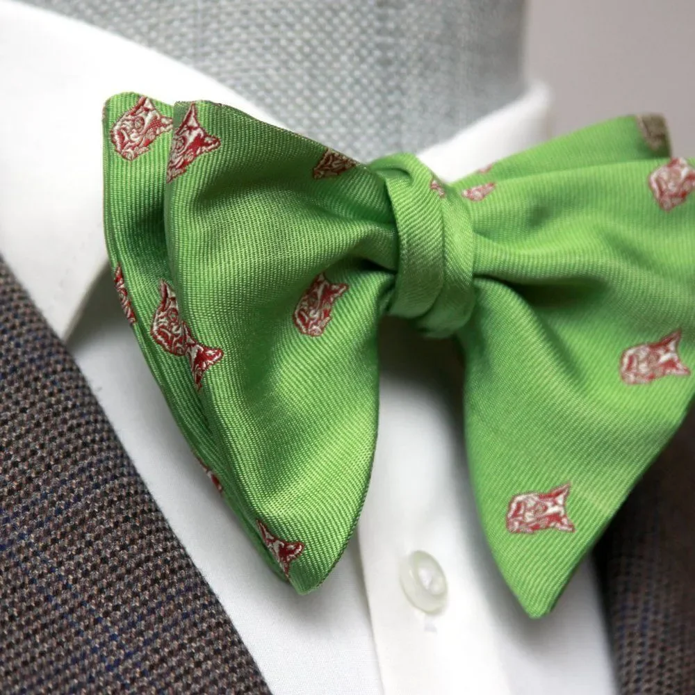 Men's Self-tied‎ Bow Tie 100%Silk Big Butterfly Green Embroidery S686